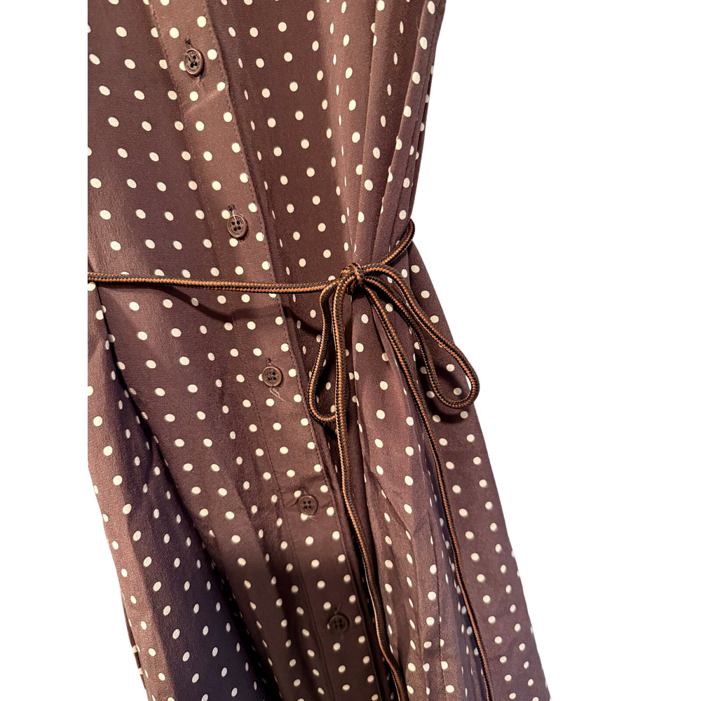 Nili Lotan 6 Sasha Midi Shirt Dress $795 Polka Dot 100% Silk Ruffle Brown - Picture 10 of 13